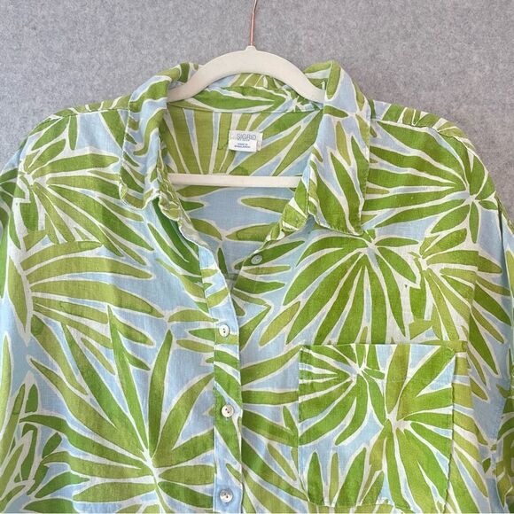 Sigrid Olsen Green Linen Leaf Print Button Up Shirt 2X - Picture 3 of 8